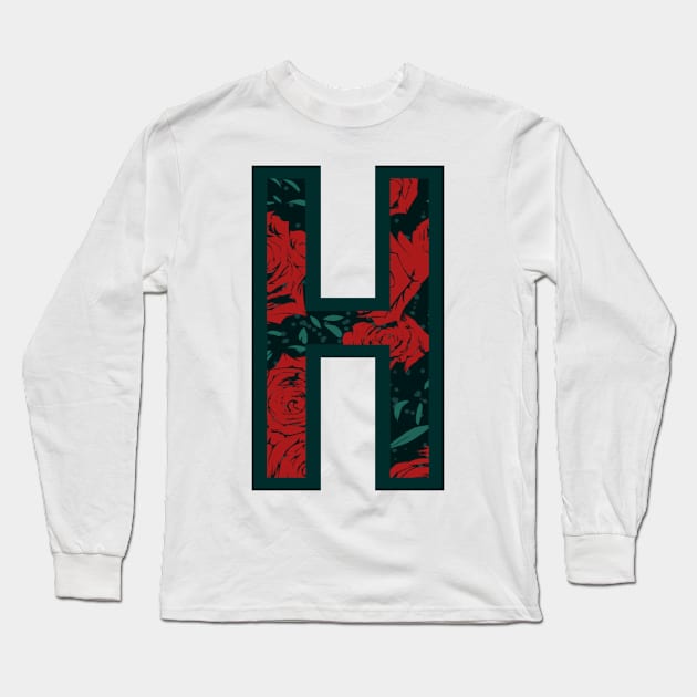 Modern Rose Floral Initial Name Alphabet - Letter H Long Sleeve T-Shirt by BroxArtworx